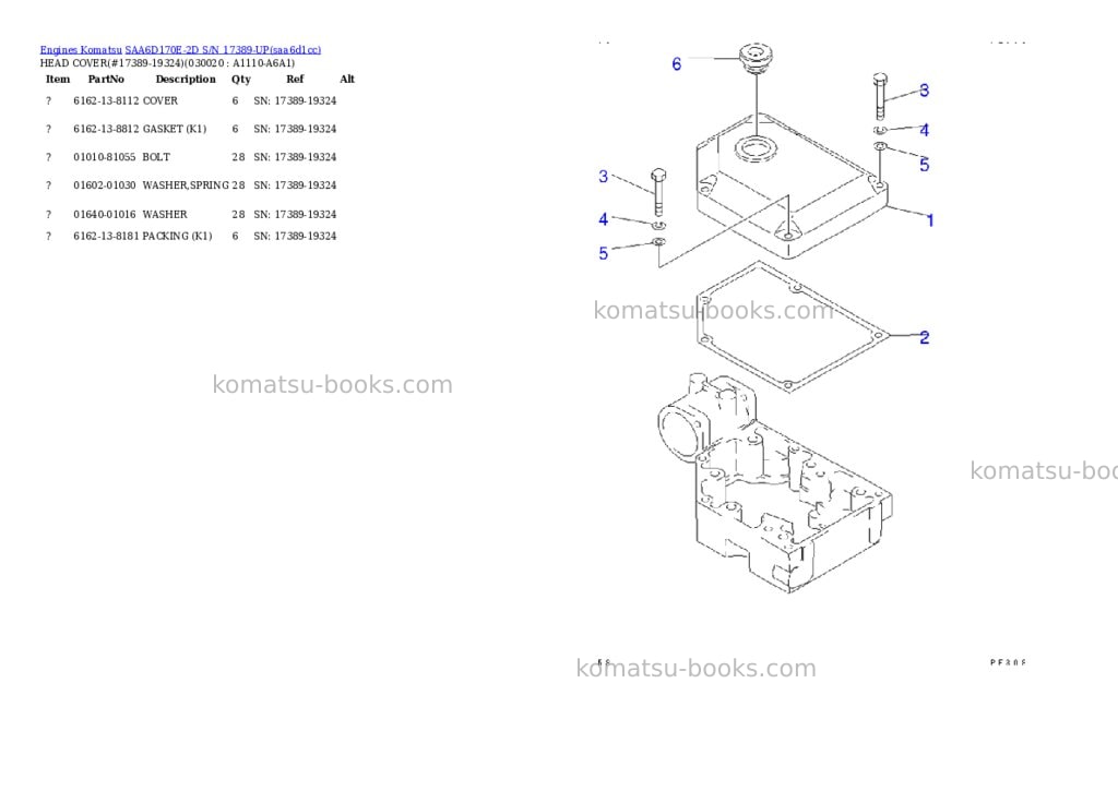 Komatsu SAA6D170E-2D S/N 17389-UP Parts catalog cover Komatsu SAA6D170E-2D S/N 17389-UP Parts catalog cover