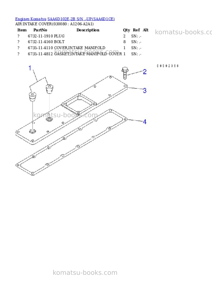 Komatsu saa6d102e-2b s/n .-up Parts catalog cover Page 7 Komatsu saa6d102e-2b s/n .-up Parts catalog cover Page 7