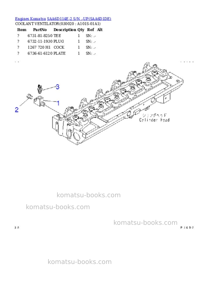Komatsu saa6d114e-2 s/n .-up Parts catalog cover