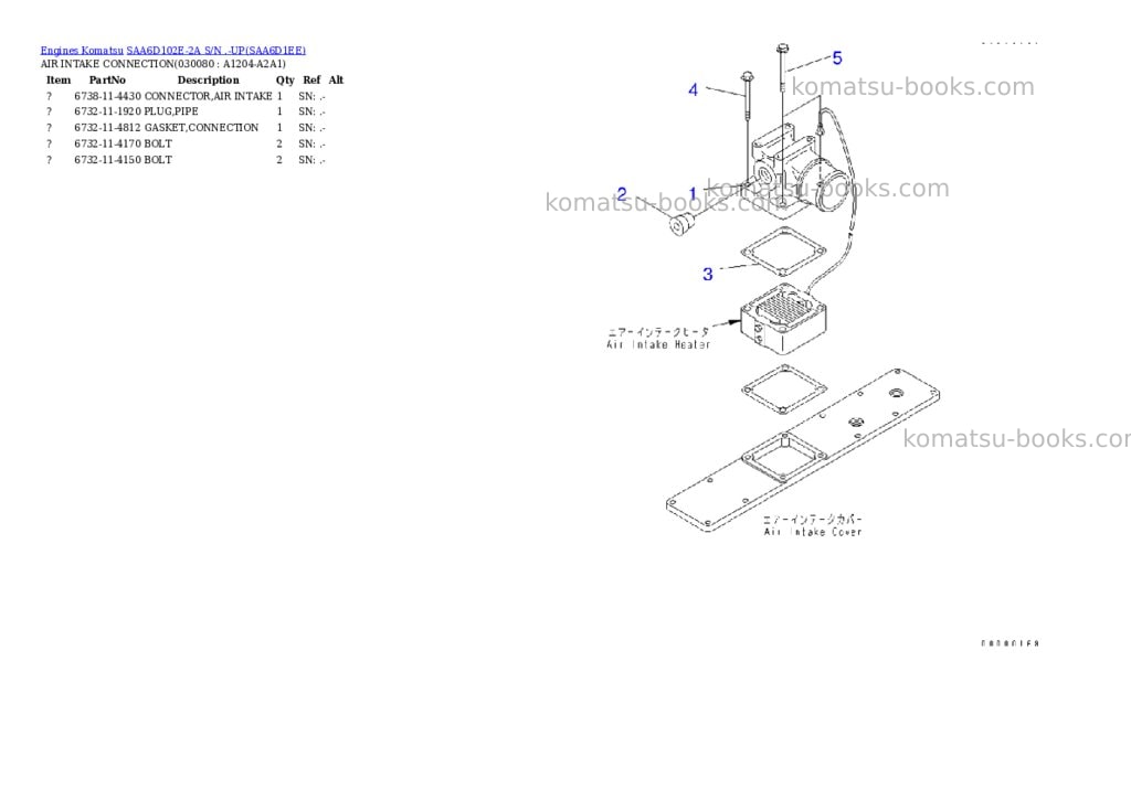 Komatsu saa6d102e-2a s/n .-up Parts catalog cover Page 7 Komatsu saa6d102e-2a s/n .-up Parts catalog cover Page 7
