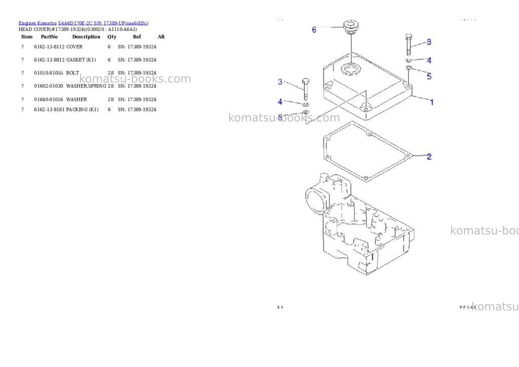 Komatsu saa6d170e-2c s/n 17389-up Parts catalog cover