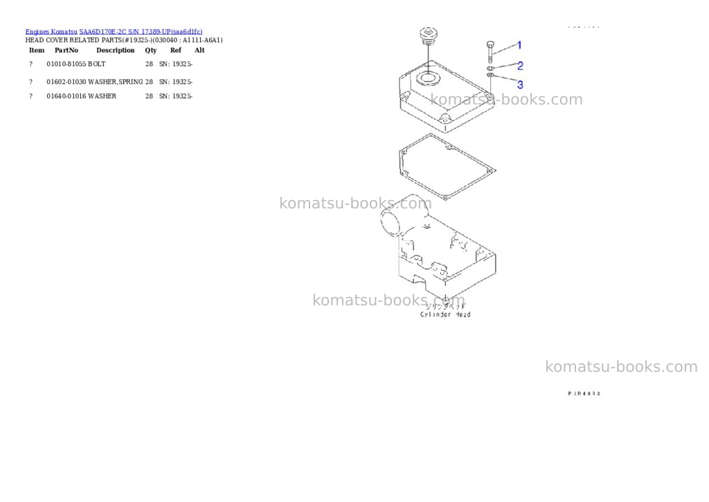 Komatsu saa6d170e-2c s/n 17389-up Parts catalog cover Page 3
