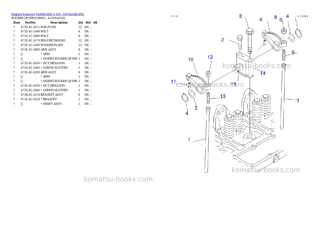 Komatsu saa6d102e-2 s/n .-up Parts catalog cover