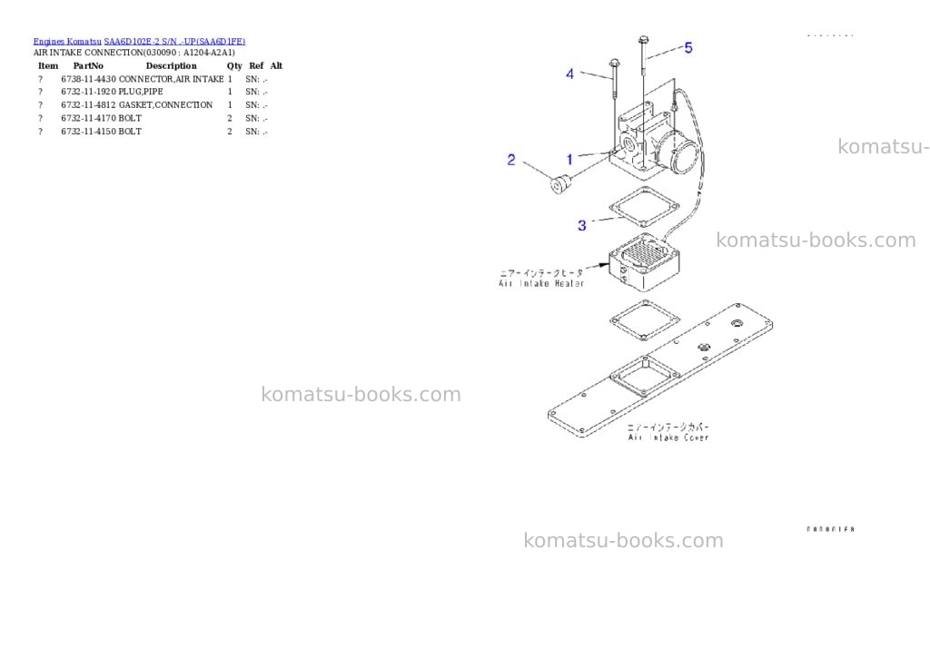 Komatsu saa6d102e-2 s/n .-up Parts catalog cover Page 8