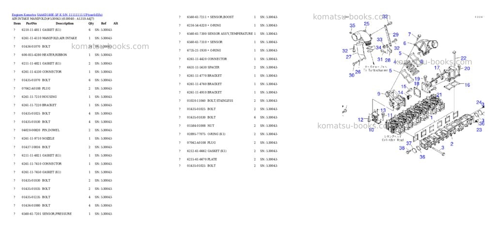 Komatsu saa6d140e-5f-k s/n 11111111-up Parts catalog cover Page 3 Komatsu saa6d140e-5f-k s/n 11111111-up Parts catalog cover Page 3