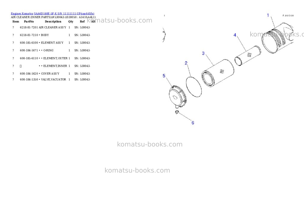 Komatsu saa6d140e-5f-k s/n 11111111-up Parts catalog cover Page 4 Komatsu saa6d140e-5f-k s/n 11111111-up Parts catalog cover Page 4