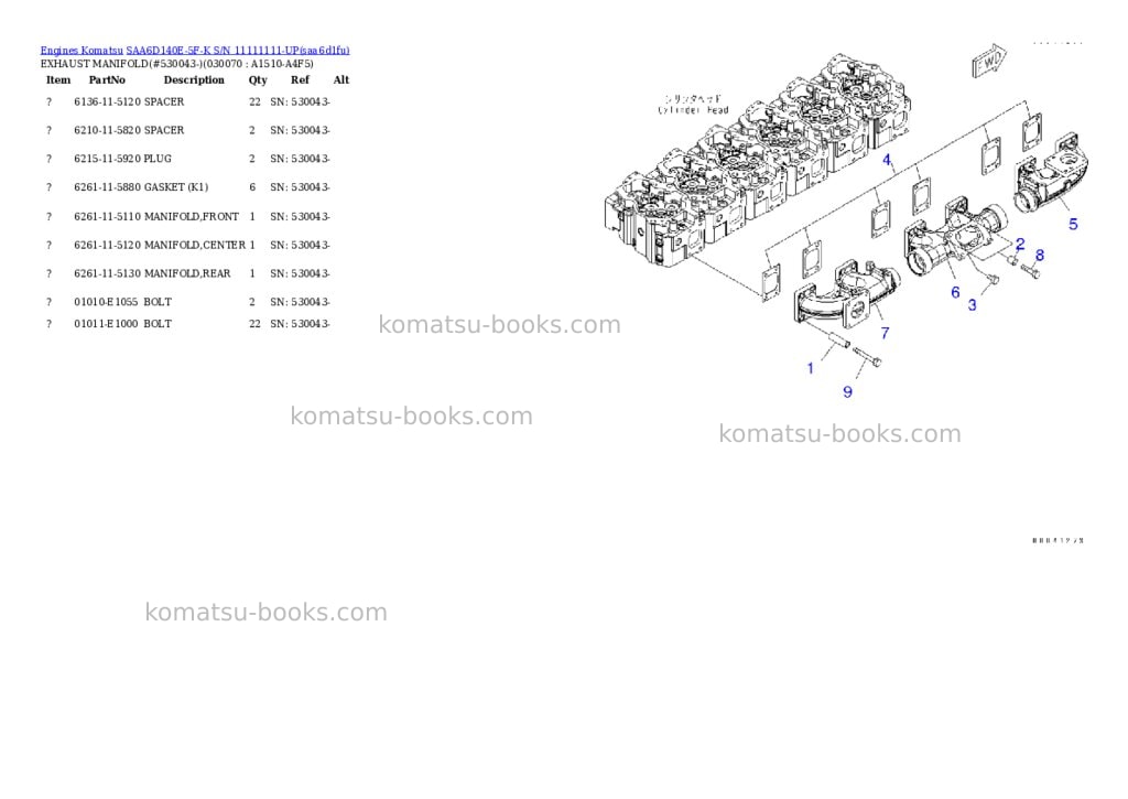 Komatsu saa6d140e-5f-k s/n 11111111-up Parts catalog cover Page 6 Komatsu saa6d140e-5f-k s/n 11111111-up Parts catalog cover Page 6