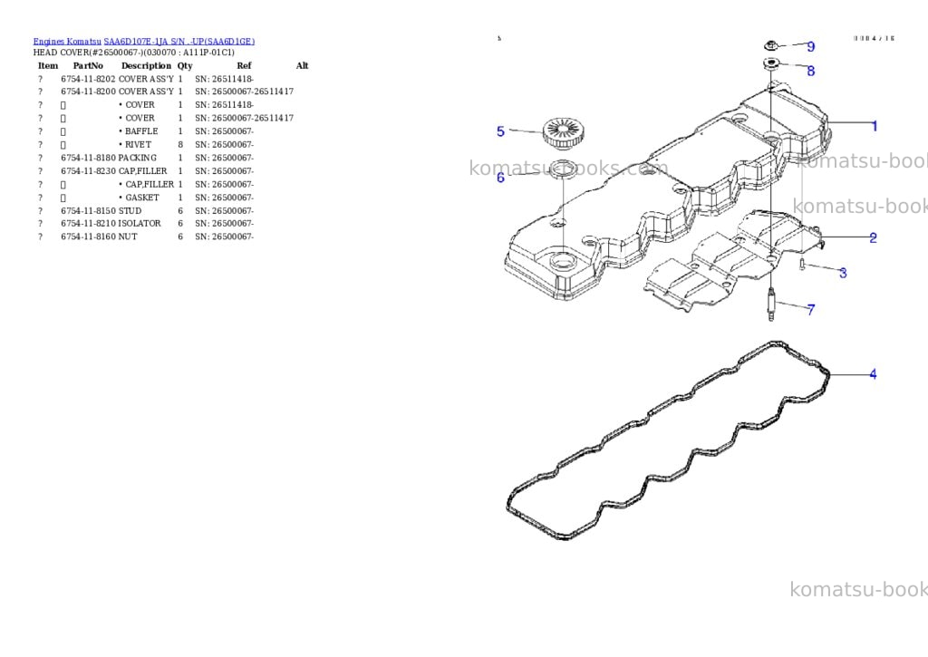 Komatsu saa6d107e-1ja s/n .-up Parts catalog cover Page 6