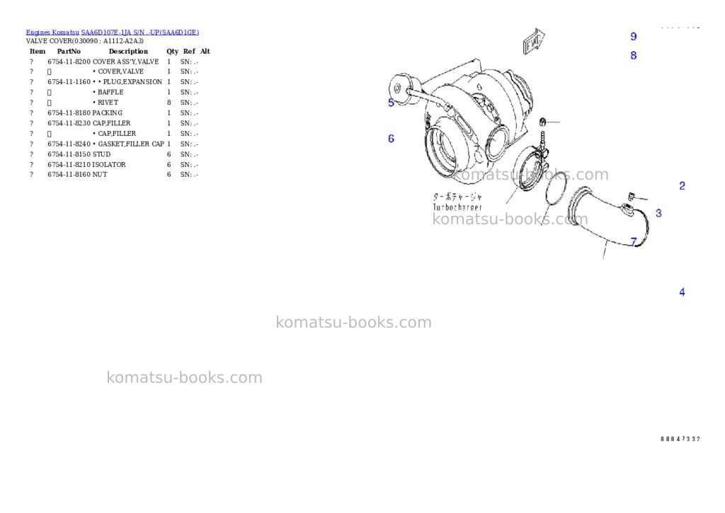 Komatsu saa6d107e-1ja s/n .-up Parts catalog cover Page 8