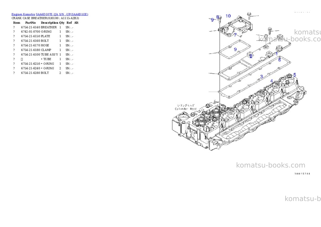 Komatsu saa6d107e-1ja s/n .-up Parts catalog cover Page 9