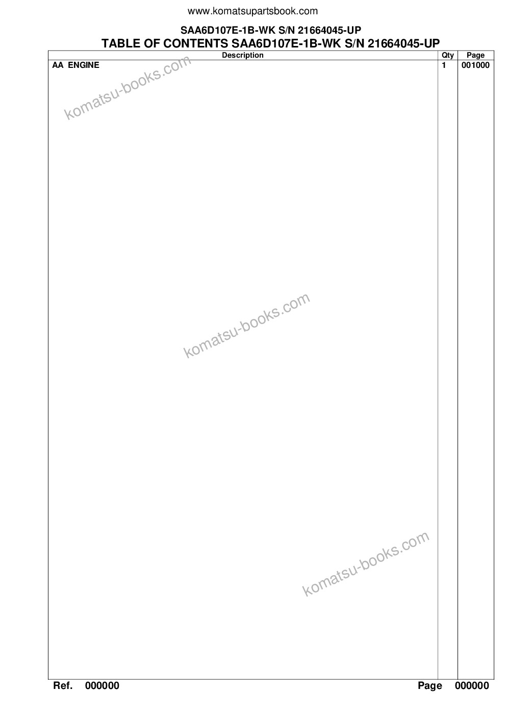 Komatsu saa6d107e-1b-wk s/n 21664045-up Parts catalog cover