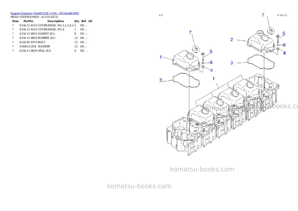 Komatsu saa6d125e-3 s/n .-up Parts catalog cover