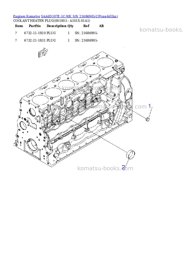 Komatsu saa6d107e-1c-wk s/n 21686905-up Parts catalog cover Page 2