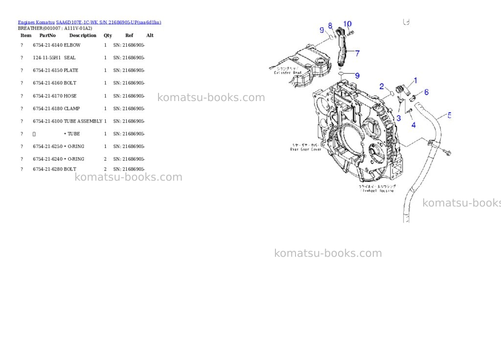 Komatsu saa6d107e-1c-wk s/n 21686905-up Parts catalog cover Page 6