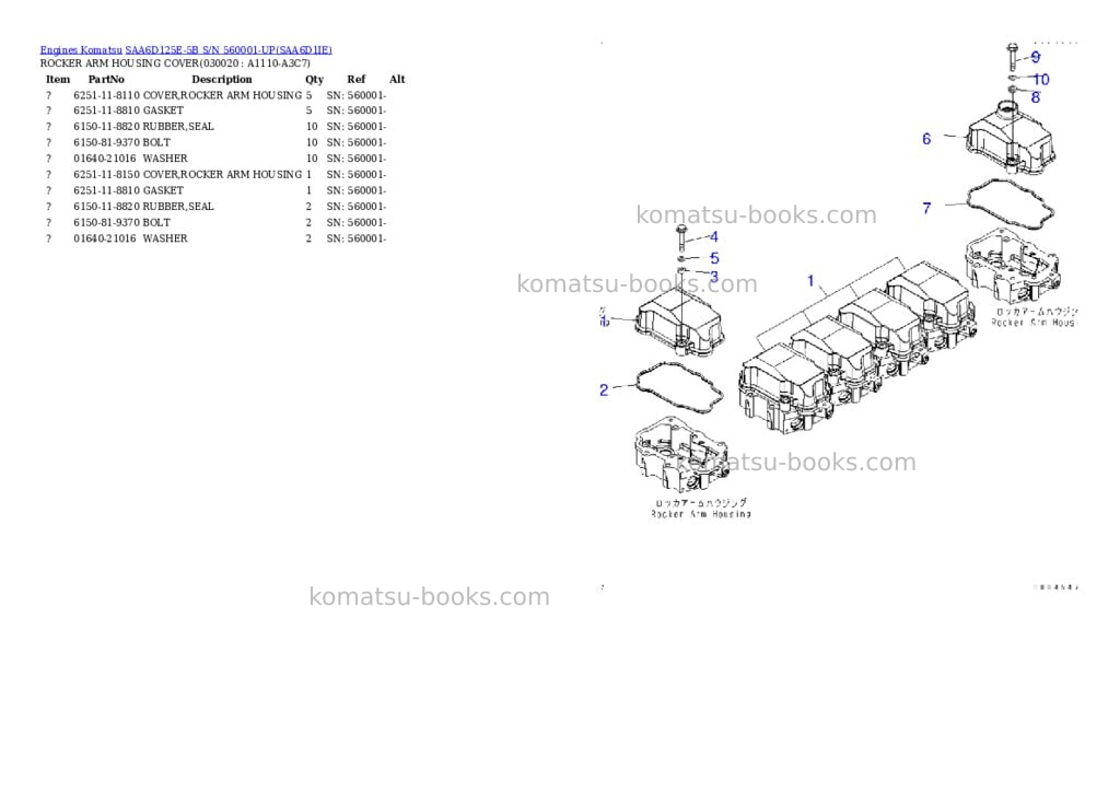 Komatsu saa6d125e-5b s/n 560001-up Parts catalog cover Komatsu saa6d125e-5b s/n 560001-up Parts catalog cover