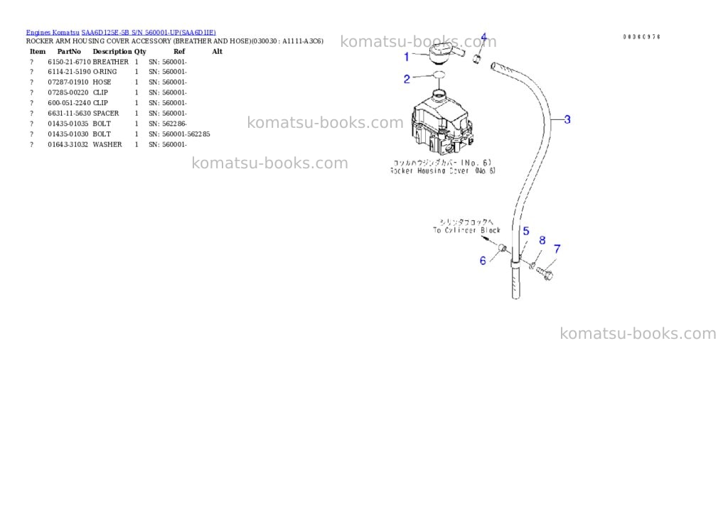 Komatsu saa6d125e-5b s/n 560001-up Parts catalog cover Page 2 Komatsu saa6d125e-5b s/n 560001-up Parts catalog cover Page 2