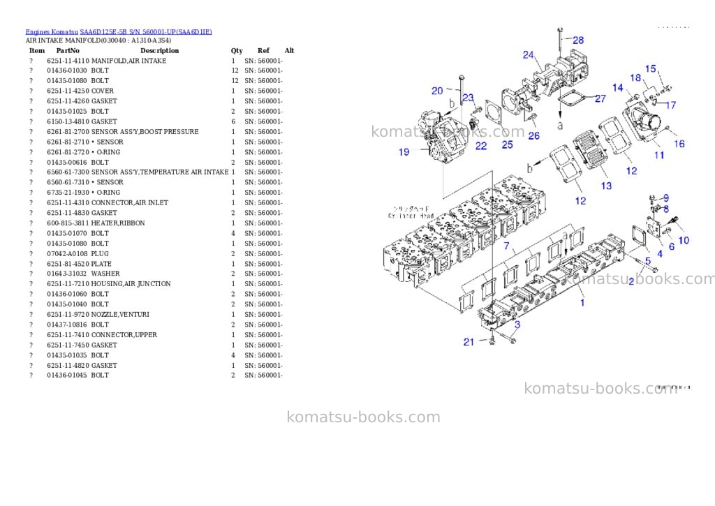 Komatsu saa6d125e-5b s/n 560001-up Parts catalog cover Page 3 Komatsu saa6d125e-5b s/n 560001-up Parts catalog cover Page 3