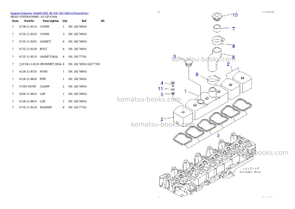 Komatsu saa6d102e-2b s/n 26274903-up Parts catalog cover Page 3