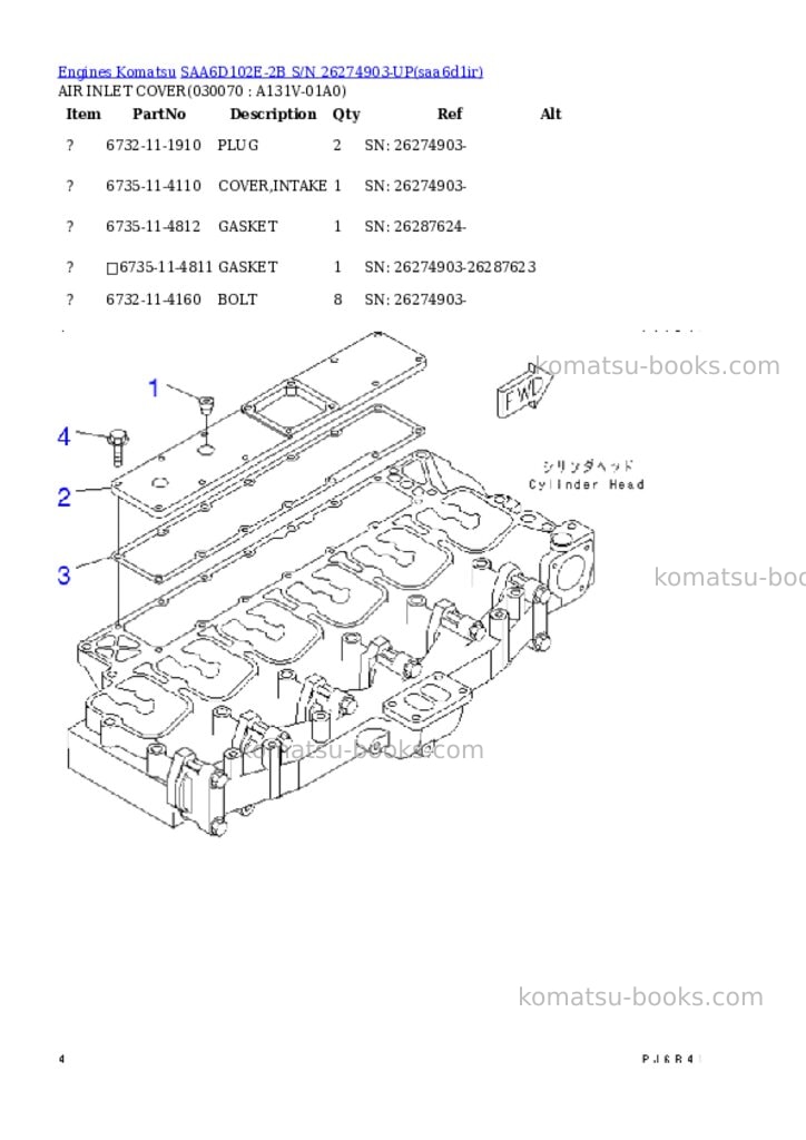 Komatsu saa6d102e-2b s/n 26274903-up Parts catalog cover Page 6