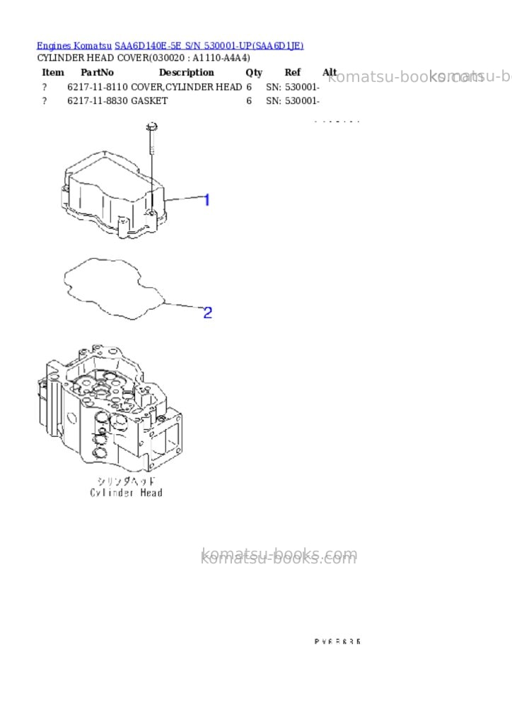 Komatsu saa6d140e-5e s/n 530001-up Parts catalog cover
