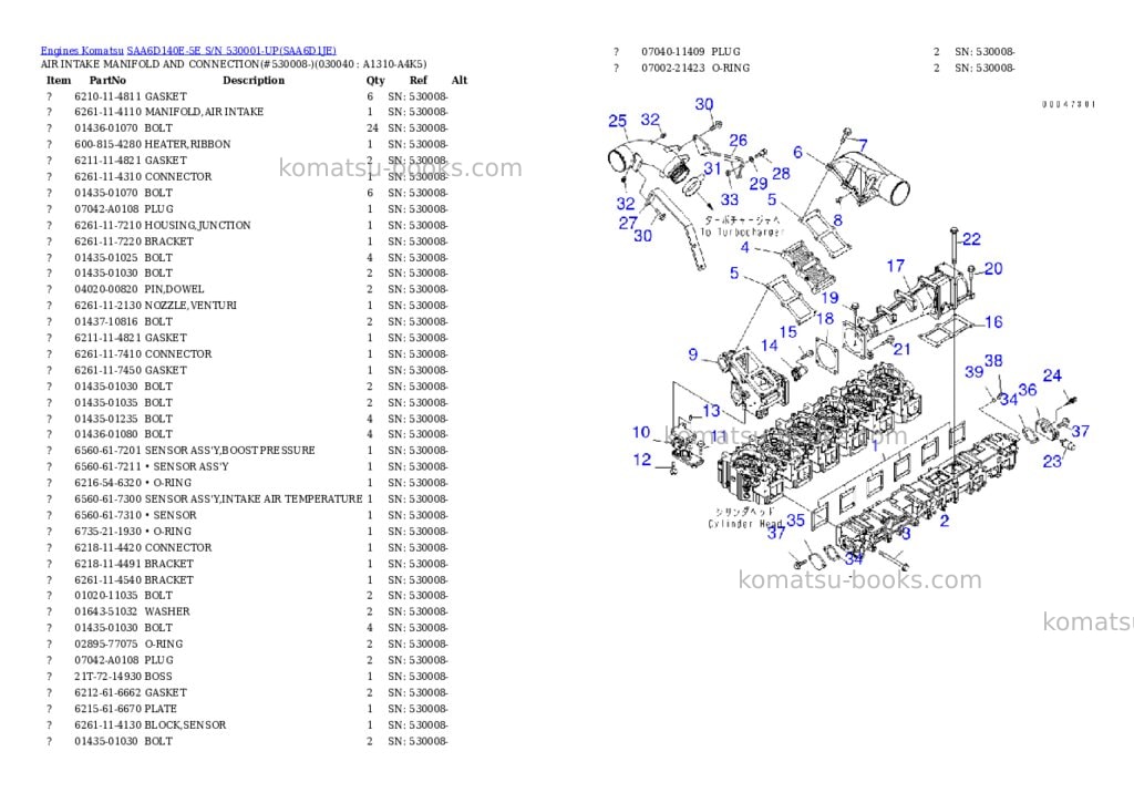Komatsu saa6d140e-5e s/n 530001-up Parts catalog cover Page 3