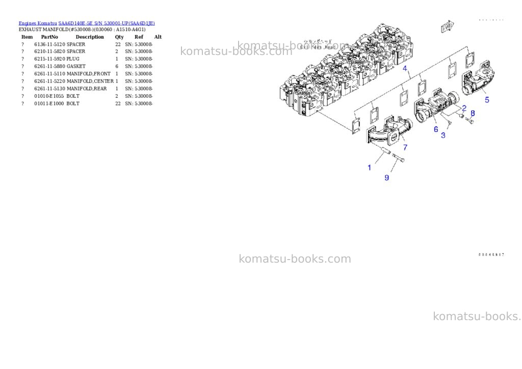 Komatsu saa6d140e-5e s/n 530001-up Parts catalog cover Page 5