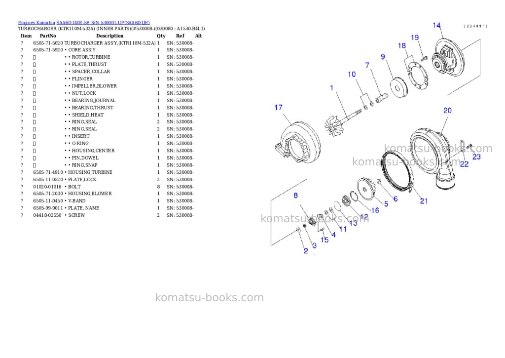 Komatsu saa6d140e-5e s/n 530001-up Parts catalog cover Page 7