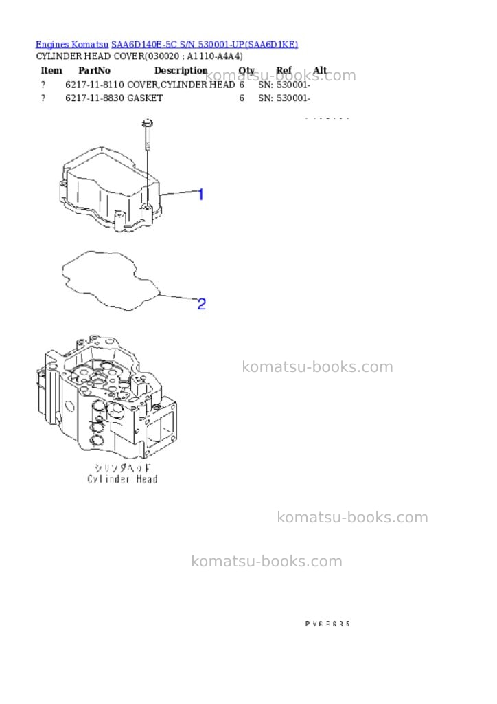 Komatsu saa6d140e-5c s/n 530001-up Parts catalog cover Komatsu saa6d140e-5c s/n 530001-up Parts catalog cover