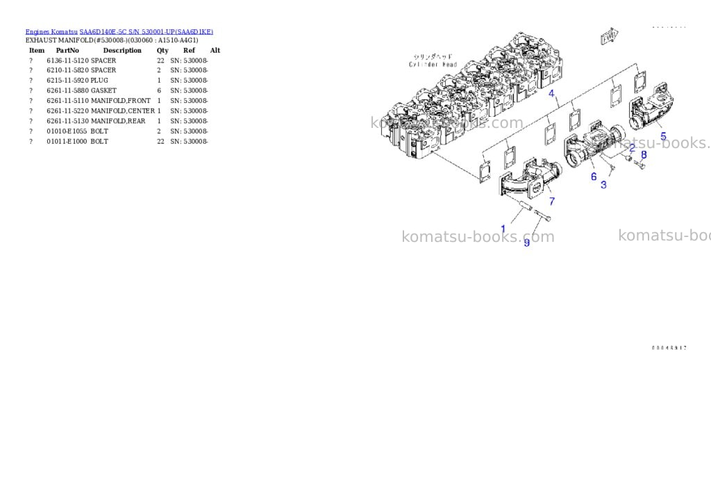 Komatsu saa6d140e-5c s/n 530001-up Parts catalog cover Page 5 Komatsu saa6d140e-5c s/n 530001-up Parts catalog cover Page 5