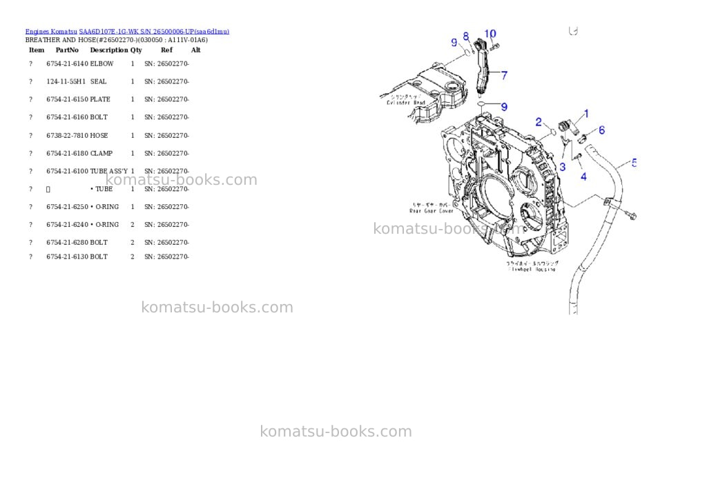 Komatsu saa6d107e-1g-wk s/n 26500006-up Parts catalog cover Page 4