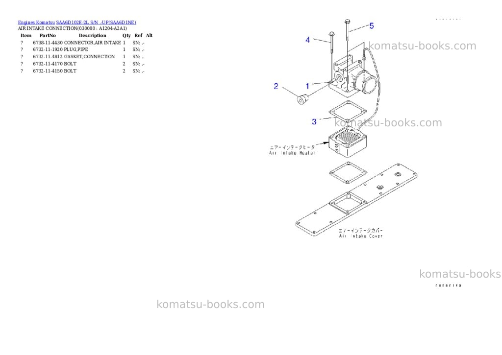 Komatsu saa6d102e-2l s/n .-up Parts catalog cover Page 7 Komatsu saa6d102e-2l s/n .-up Parts catalog cover Page 7