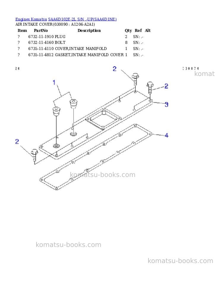 Komatsu saa6d102e-2l s/n .-up Parts catalog cover Page 8 Komatsu saa6d102e-2l s/n .-up Parts catalog cover Page 8