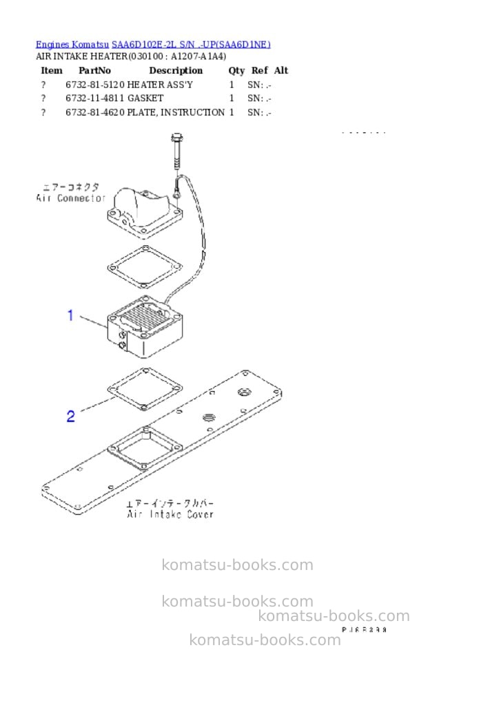 Komatsu saa6d102e-2l s/n .-up Parts catalog cover Page 9 Komatsu saa6d102e-2l s/n .-up Parts catalog cover Page 9