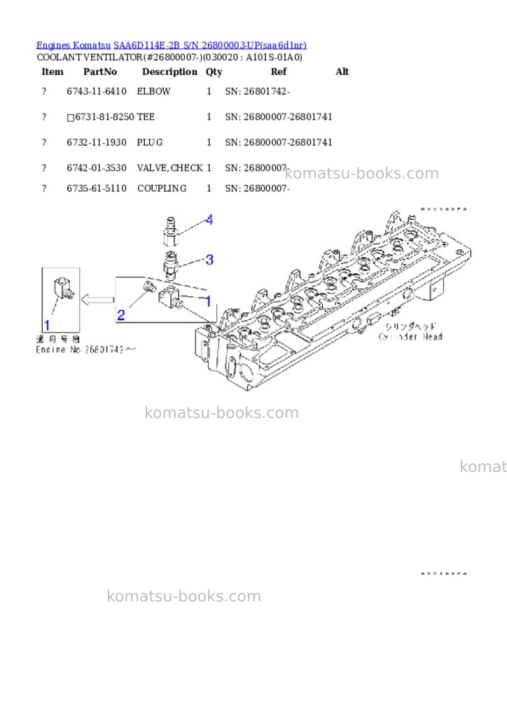 Komatsu saa6d114e-2b s/n 26800003-up Parts catalog cover