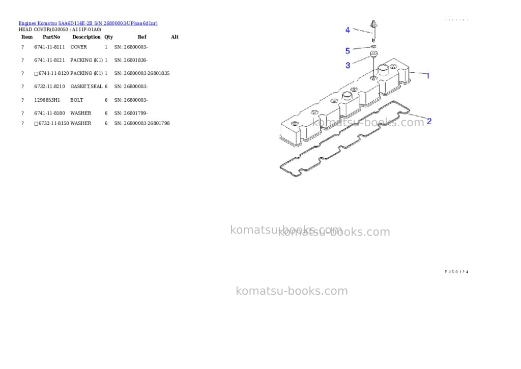 Komatsu saa6d114e-2b s/n 26800003-up Parts catalog cover Page 4