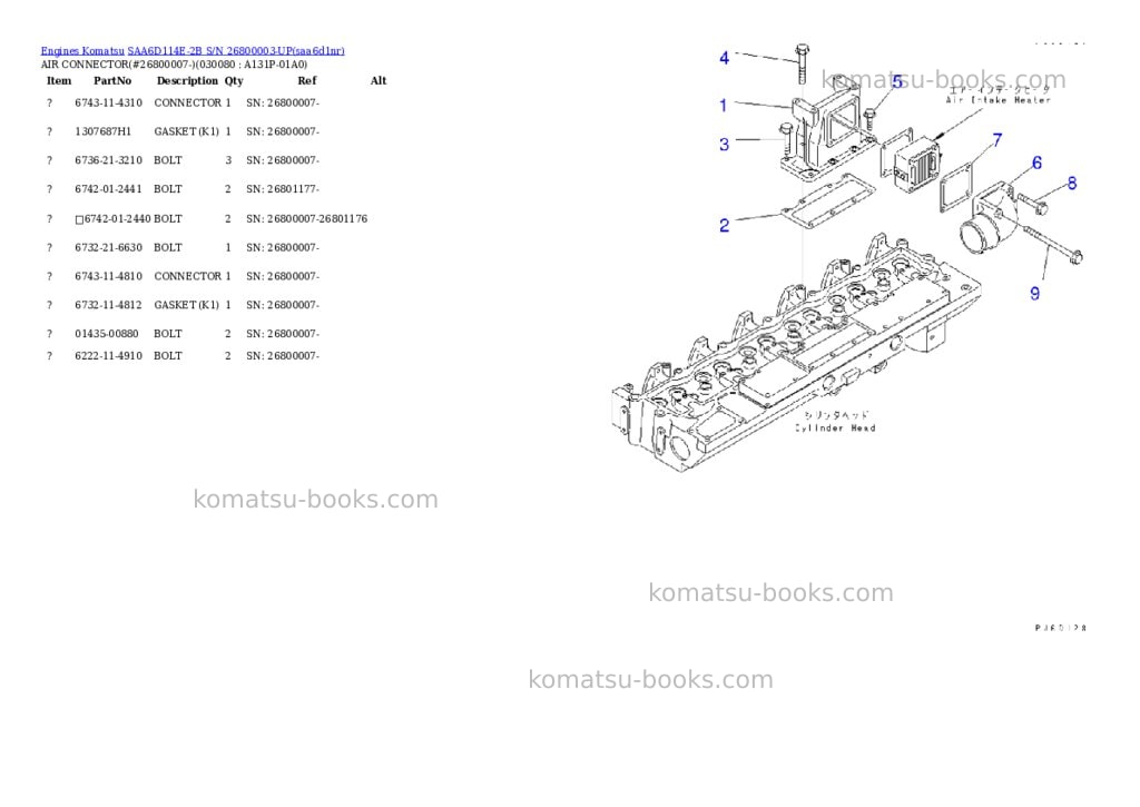 Komatsu saa6d114e-2b s/n 26800003-up Parts catalog cover Page 7
