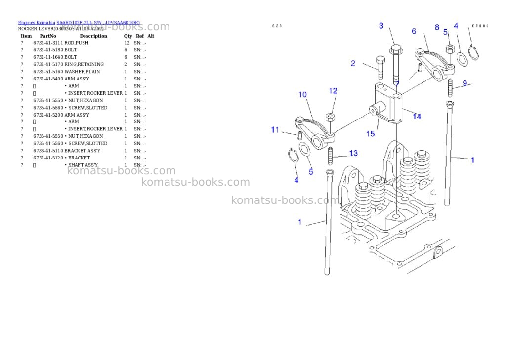 Komatsu saa6d102e-2ll s/n .-up Parts catalog cover