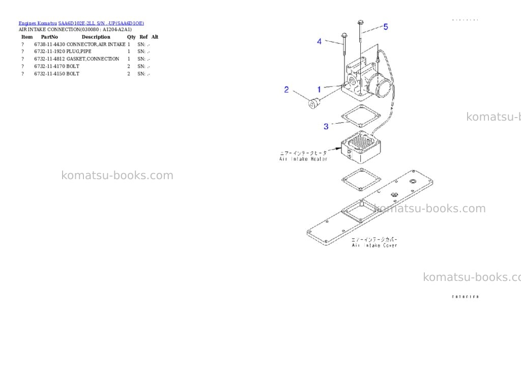 Komatsu saa6d102e-2ll s/n .-up Parts catalog cover Page 7