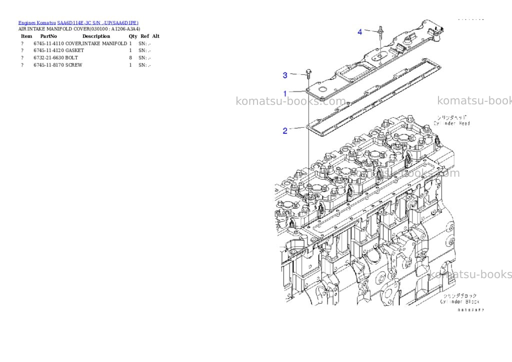 Komatsu saa6d114e-3c s/n .-up Parts catalog cover Page 9 Komatsu saa6d114e-3c s/n .-up Parts catalog cover Page 9