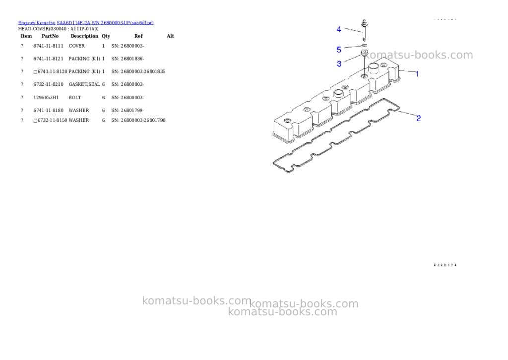 Komatsu saa6d114e-2a s/n 26800003-up Parts catalog cover Page 3 Komatsu saa6d114e-2a s/n 26800003-up Parts catalog cover Page 3