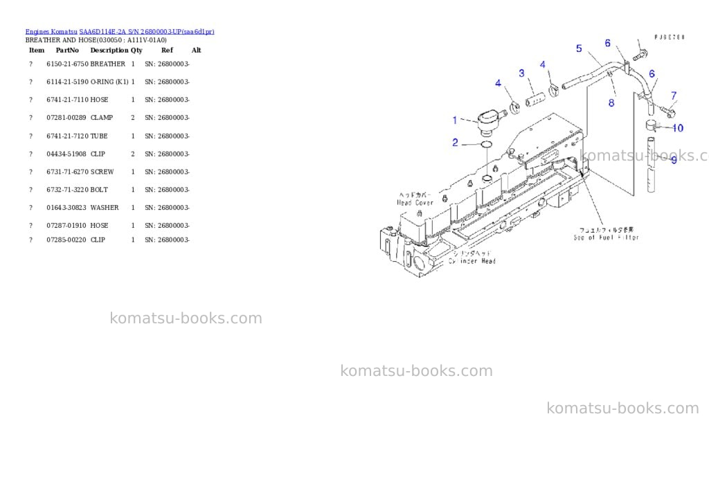 Komatsu saa6d114e-2a s/n 26800003-up Parts catalog cover Page 4 Komatsu saa6d114e-2a s/n 26800003-up Parts catalog cover Page 4