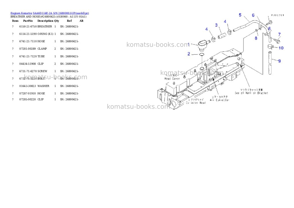 Komatsu saa6d114e-2a s/n 26800003-up Parts catalog cover Page 5 Komatsu saa6d114e-2a s/n 26800003-up Parts catalog cover Page 5
