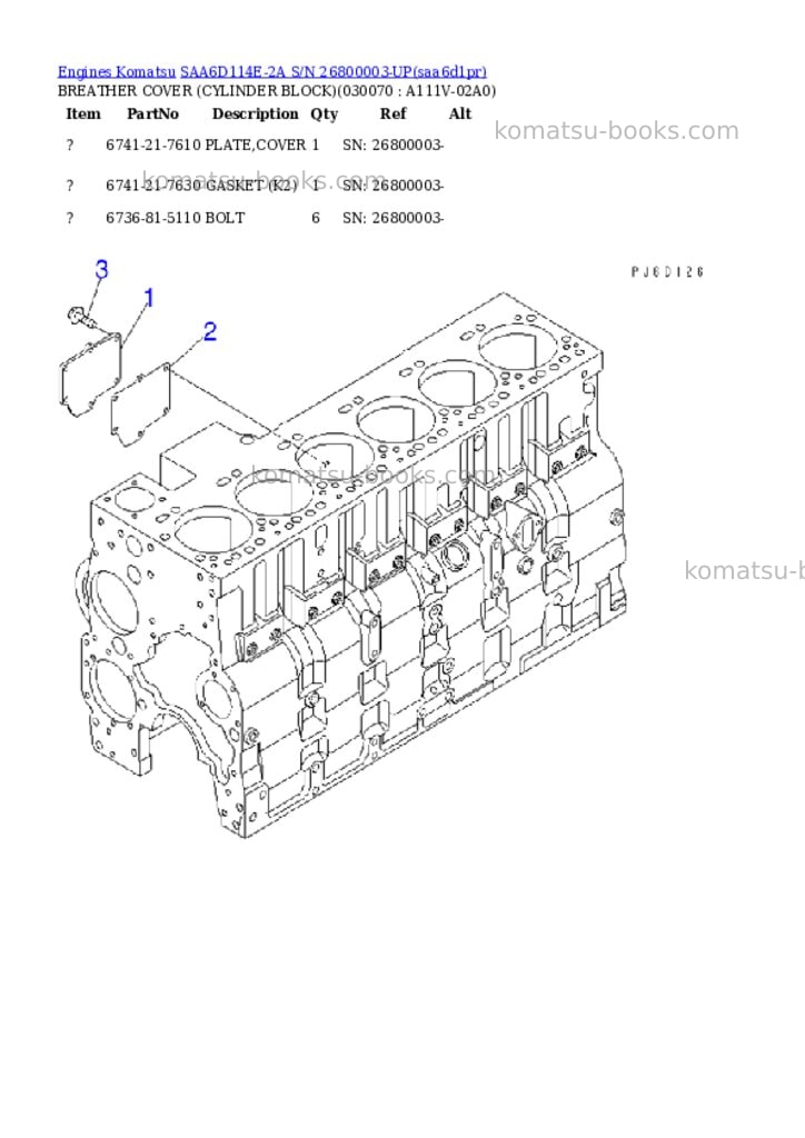 Komatsu saa6d114e-2a s/n 26800003-up Parts catalog cover Page 6 Komatsu saa6d114e-2a s/n 26800003-up Parts catalog cover Page 6