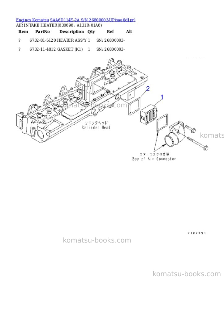 Komatsu saa6d114e-2a s/n 26800003-up Parts catalog cover Page 8 Komatsu saa6d114e-2a s/n 26800003-up Parts catalog cover Page 8