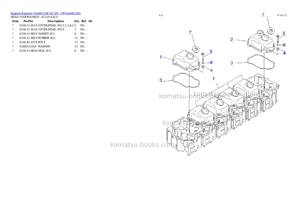 Komatsu saa6d125e-3a s/n .-up Parts catalog cover Komatsu saa6d125e-3a s/n .-up Parts catalog cover