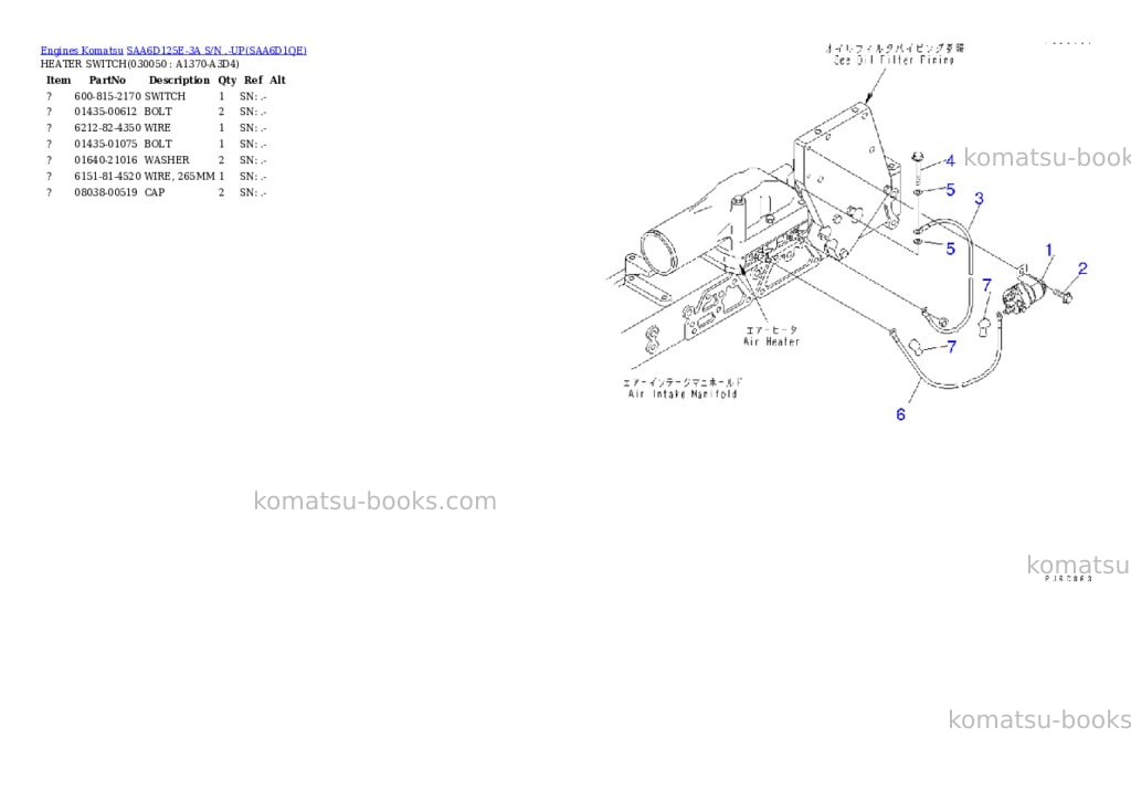 Komatsu saa6d125e-3a s/n .-up Parts catalog cover Page 4 Komatsu saa6d125e-3a s/n .-up Parts catalog cover Page 4