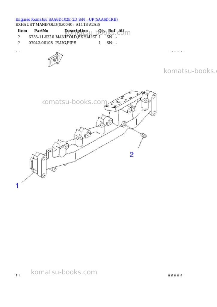 Komatsu saa6d102e-2d s/n .-up Parts catalog cover Page 3 Komatsu saa6d102e-2d s/n .-up Parts catalog cover Page 3