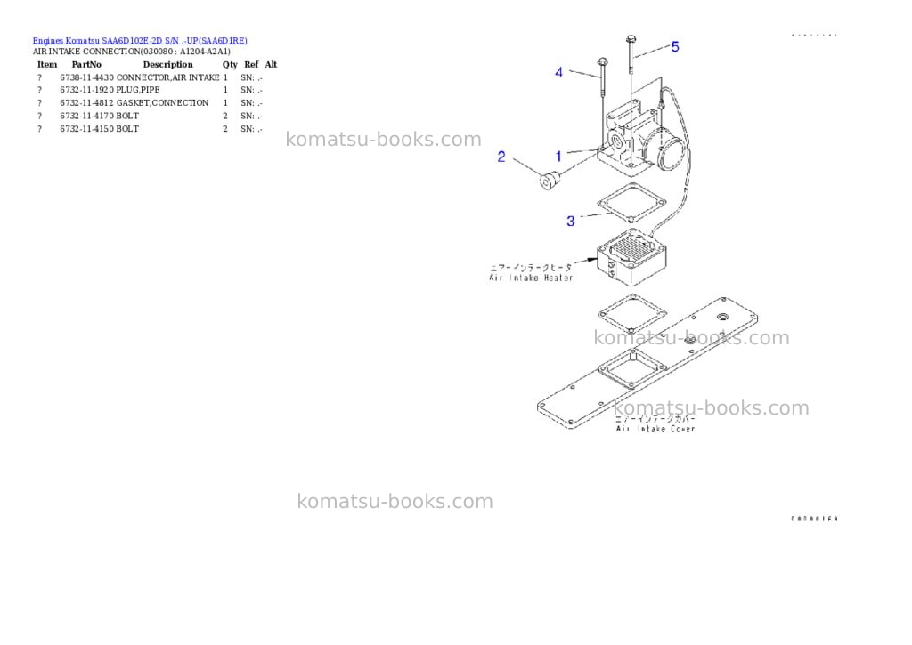 Komatsu saa6d102e-2d s/n .-up Parts catalog cover Page 7 Komatsu saa6d102e-2d s/n .-up Parts catalog cover Page 7