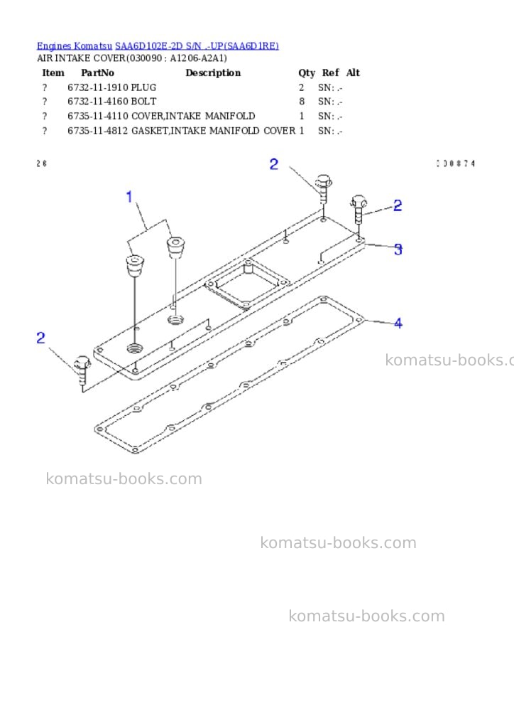 Komatsu saa6d102e-2d s/n .-up Parts catalog cover Page 8 Komatsu saa6d102e-2d s/n .-up Parts catalog cover Page 8