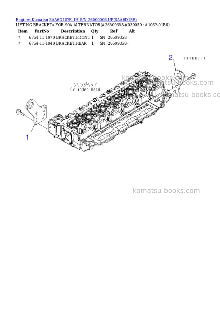 Komatsu saa6d107e-1h s/n 26500006-up Parts catalog cover Page 2 Komatsu saa6d107e-1h s/n 26500006-up Parts catalog cover Page 2